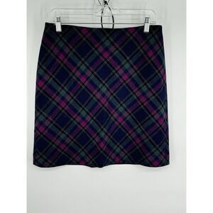 Talbots Woman's Wool Skirt‎ 8P Petite Navy Plum Green Plaid Skirt Knee Length
